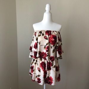 Strapless floral romper